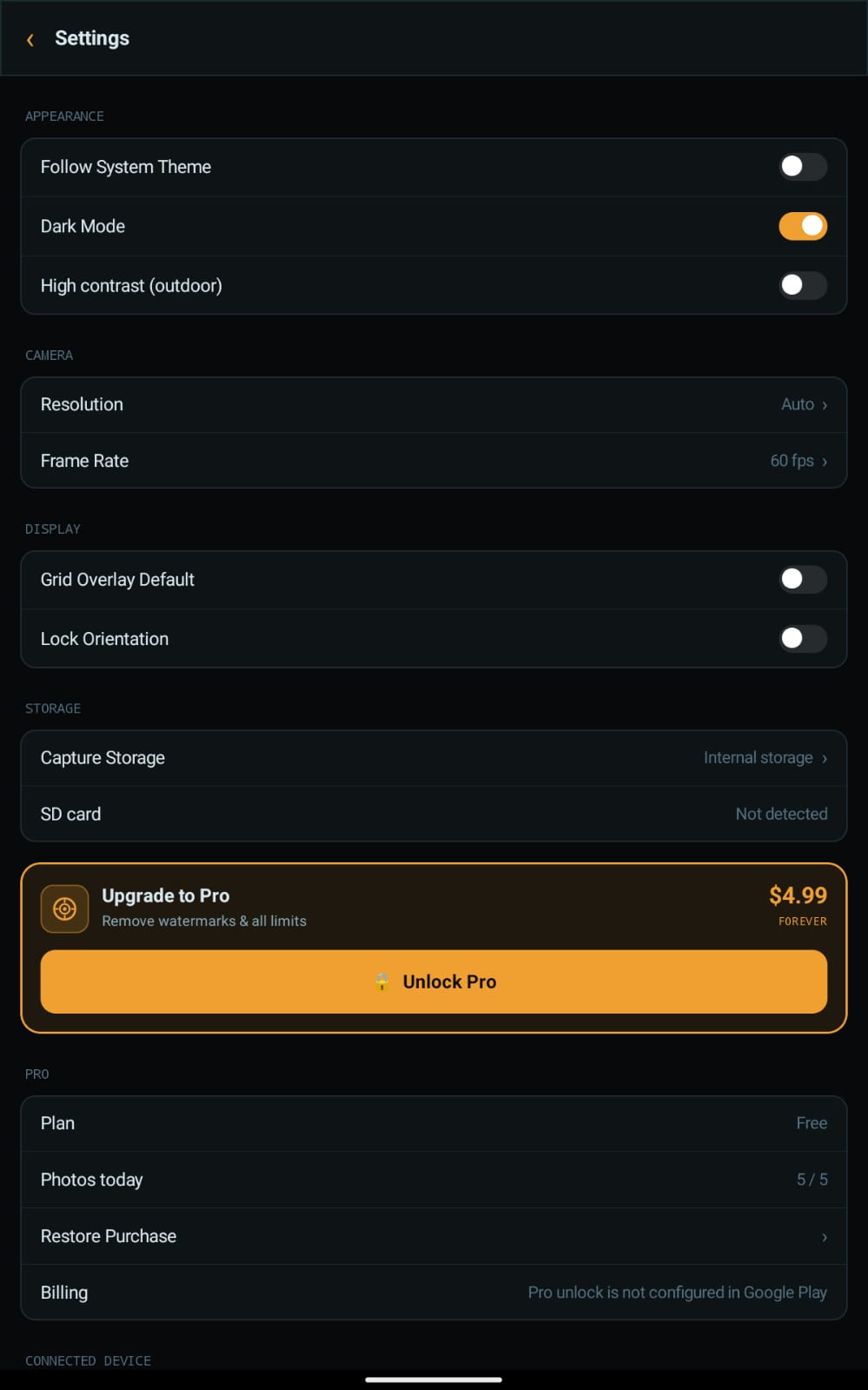 Magic Endoscope settings and storage volumes