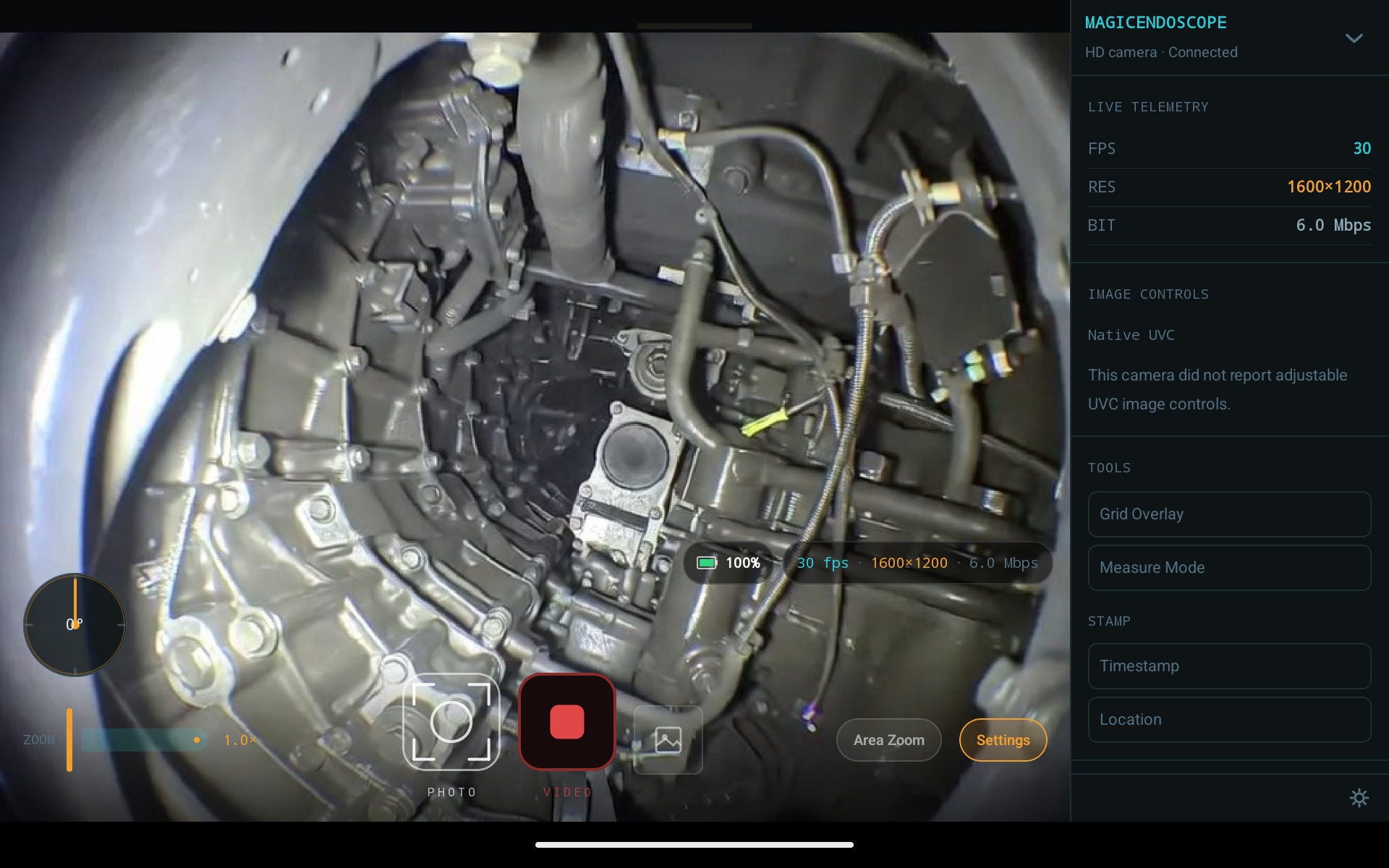 Magic Endoscope mit Live-Inspektionsbild und Statusanzeigen